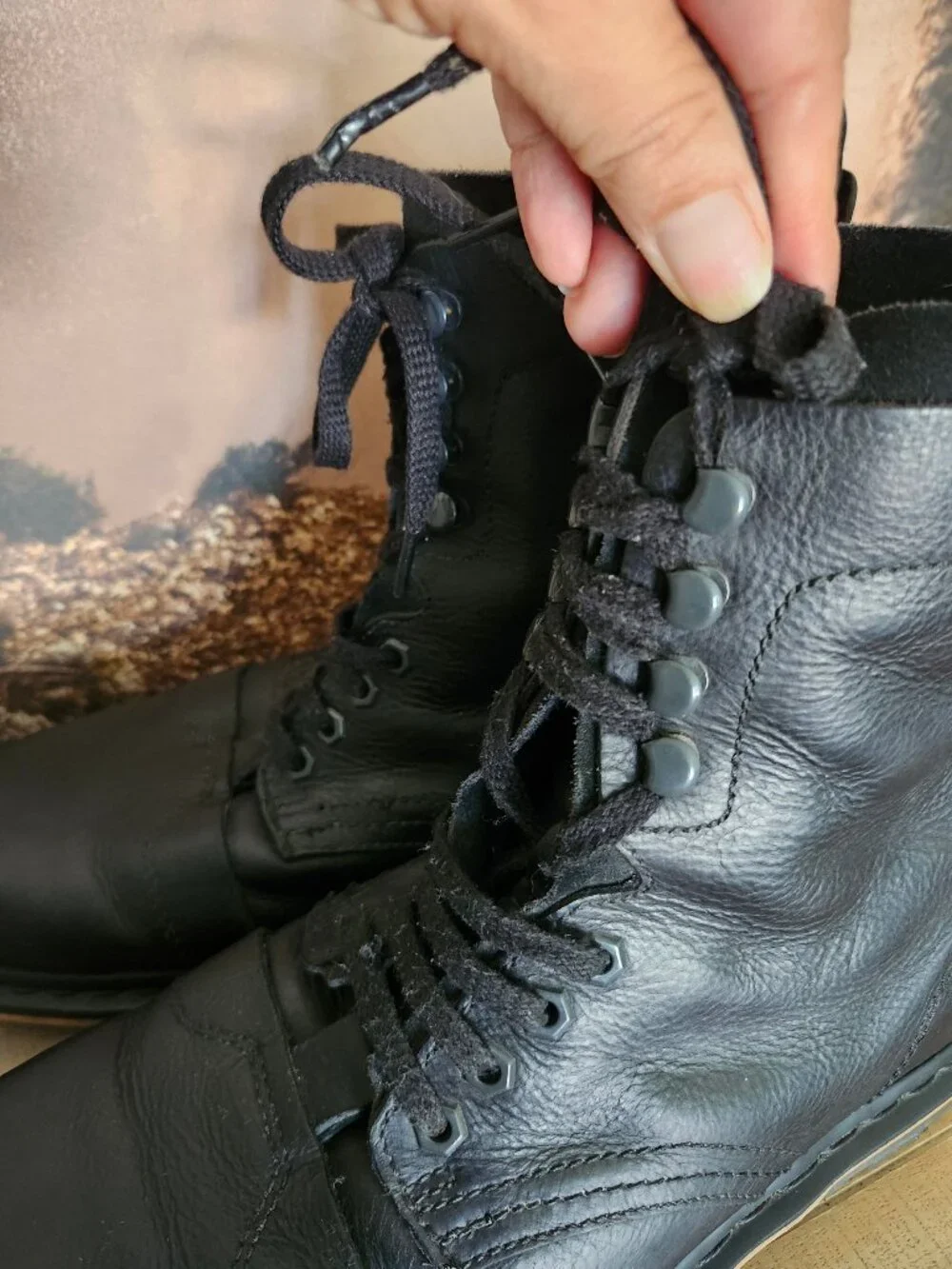 DR. MARTENS Black Pier Polished Wyoming Suede/Leather Cap Toe Boots Men's 11